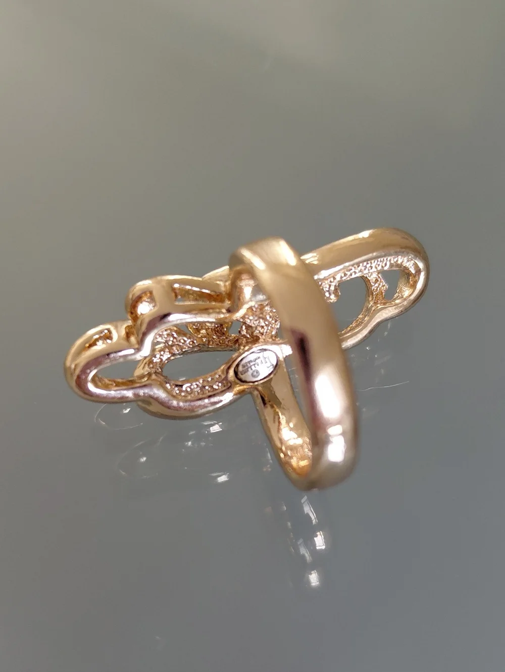FJ Fallon Gold Tone CZ Scroll Statement Cocktail Ring Size 6.5